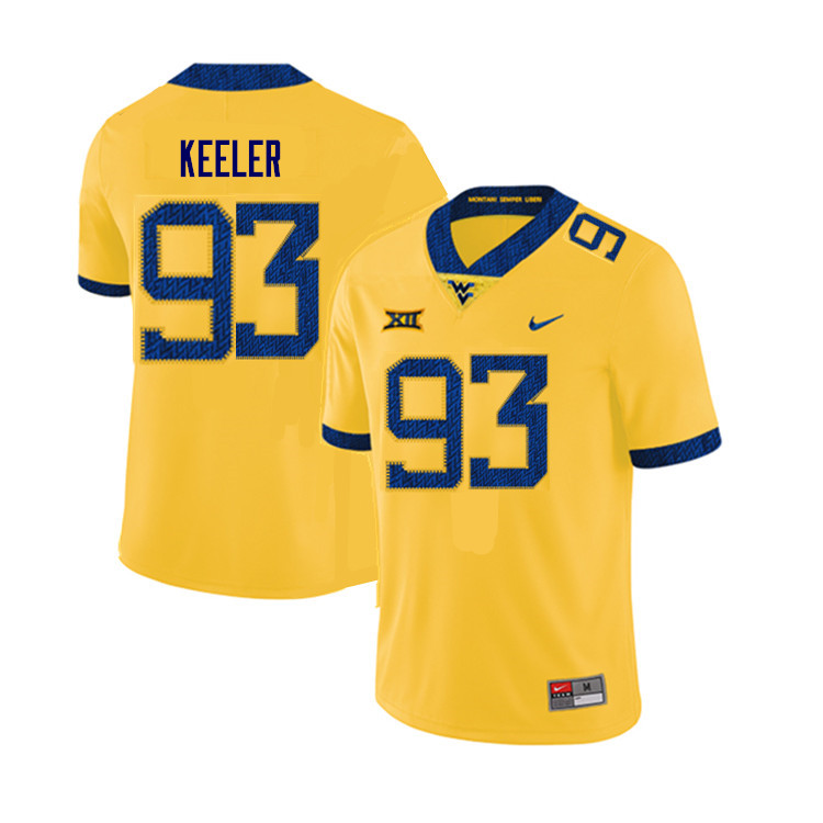 NCAA Men's Caydan Keeler West Virginia Mountaineers Yellow #93 Nike Stitched Football College Authentic Jersey UT23S18OV